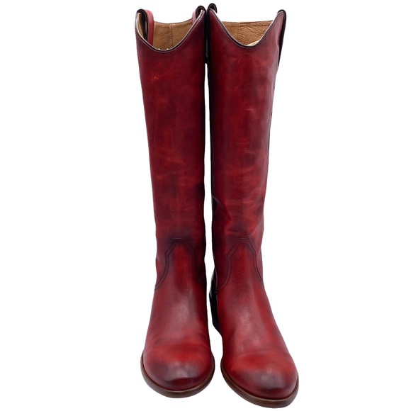 NEW Frye Carson Leather Pull On Heeled Tall Riding Boot in Crimson Red Size 6 - Picture 6 of 12